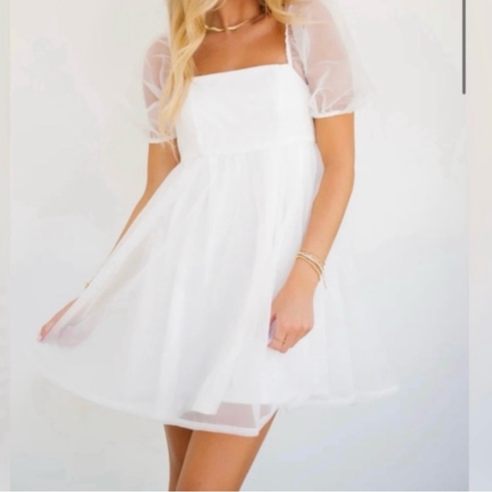TCEC Sheer Puff Sleeve Dress